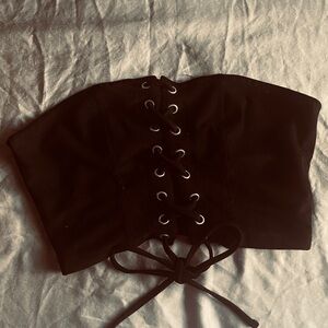 Black Lace-Up Crop Top